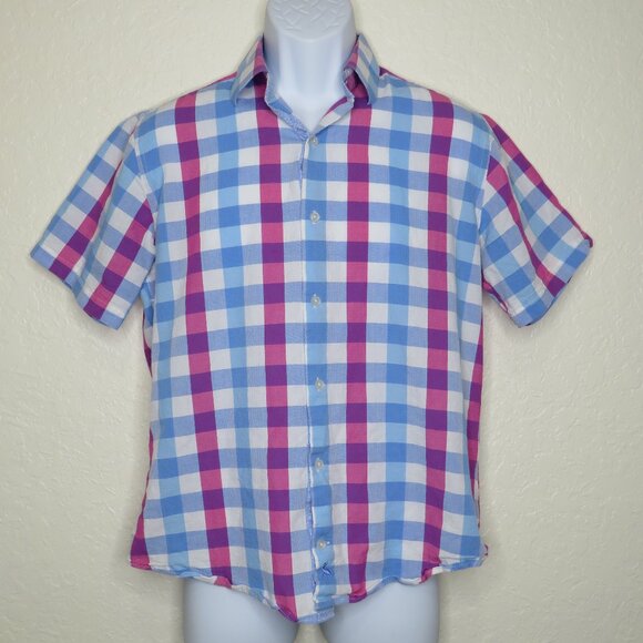 TAILORBYRD* Men's Short Sleeve Button Down‎ Curved Hem Textured Shirt~ Medium - Picture 1 of 11